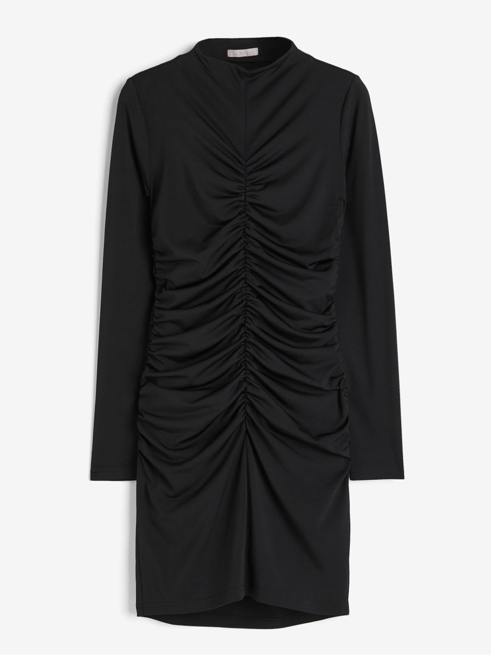 H&M Black Ruch Long-Sleeve Gathered Jersey Dress